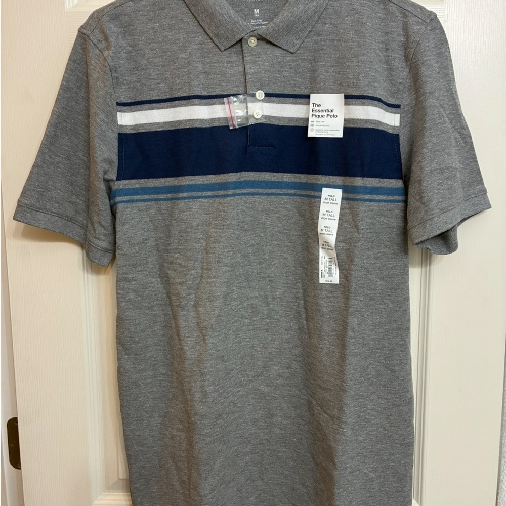 Sonoma Gray Polo with Blue Stripes